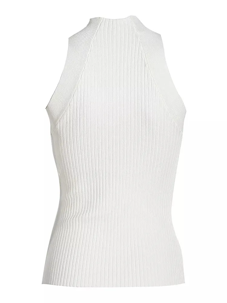 Women's Sexy Cut Out Vest Round Collar Sleeveless Solid Knitted Vests