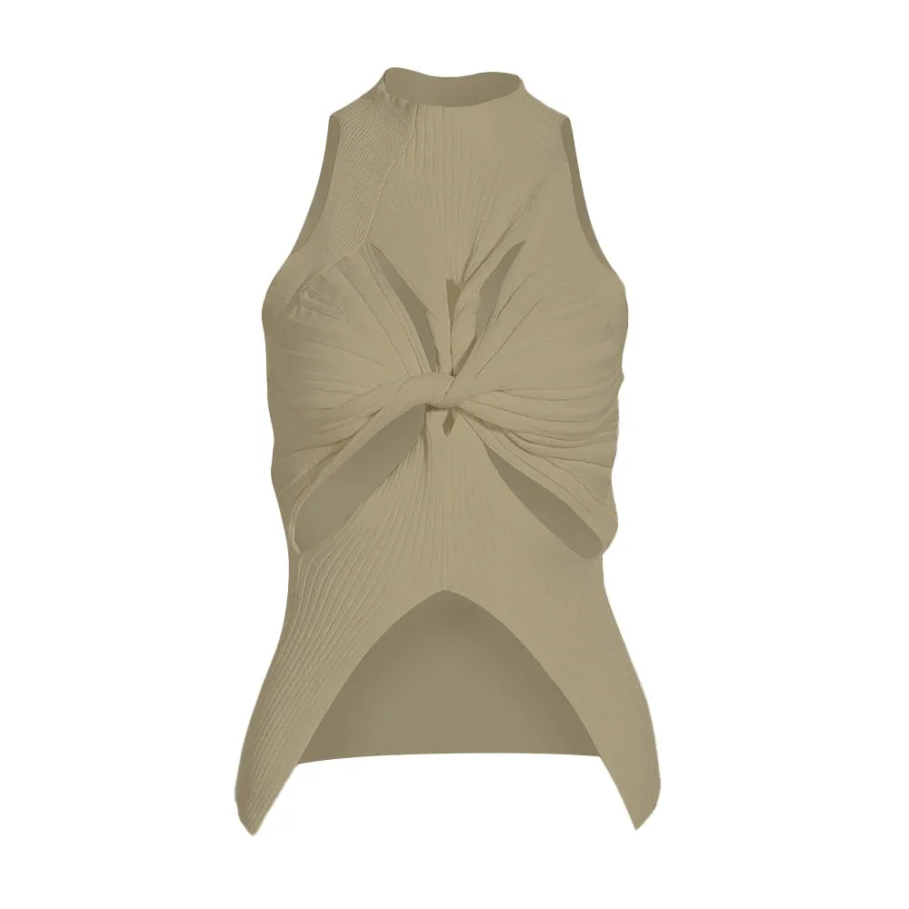 Women's Sexy Cut Out Vest Round Collar Sleeveless Solid Knitted Vests