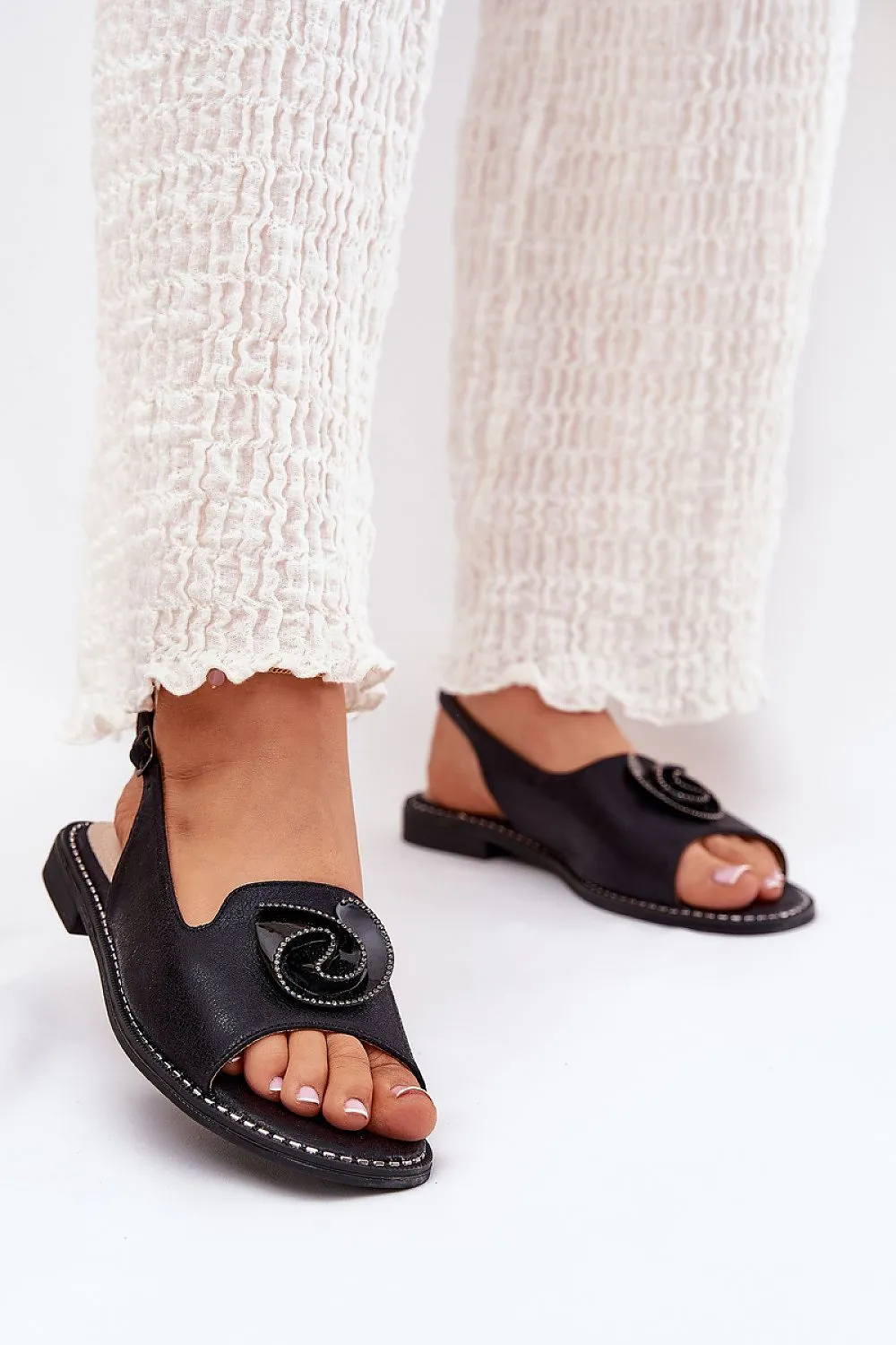 Women's shiny eco leather sandals