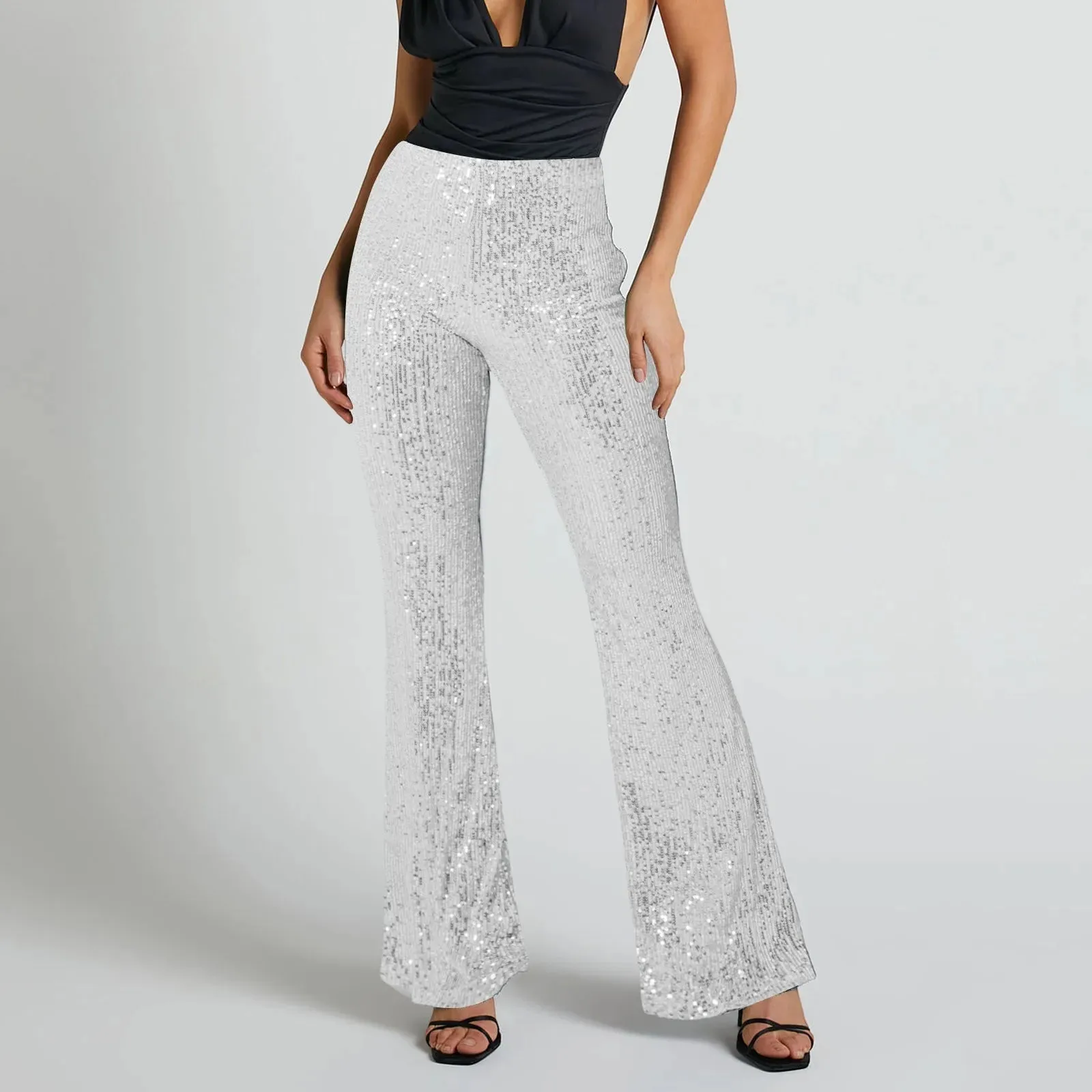 Women's Shiny Sequin Bell Bottom Pants