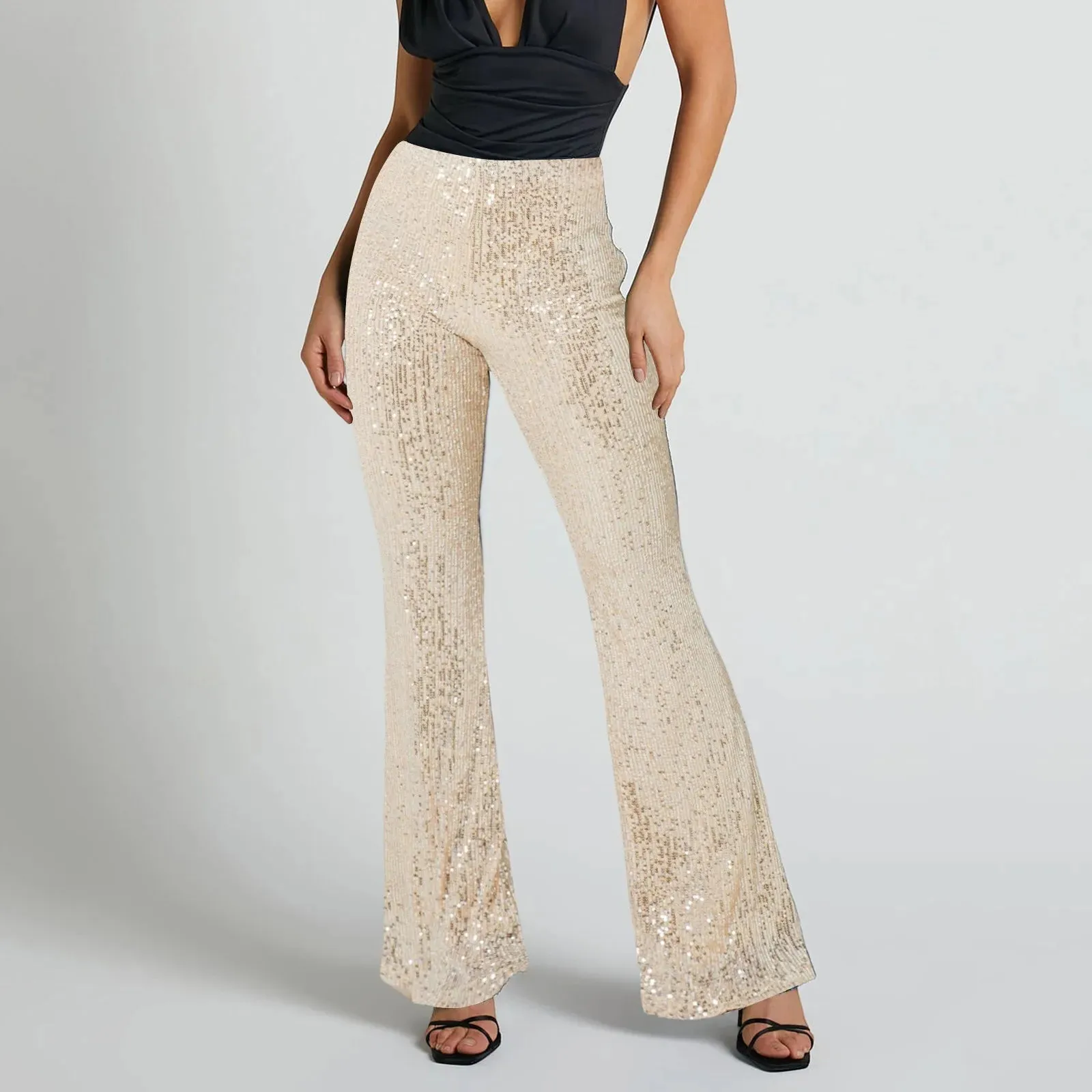 Women's Shiny Sequin Bell Bottom Pants