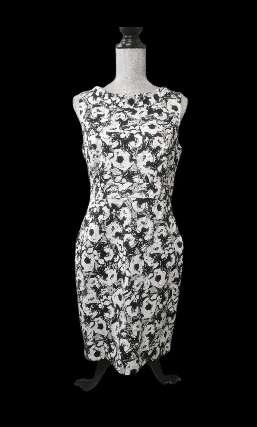 WOMENS SIZE 10P - LOFT, Fitted Cotton Dress, Boatneck, Floral Print EUC B46