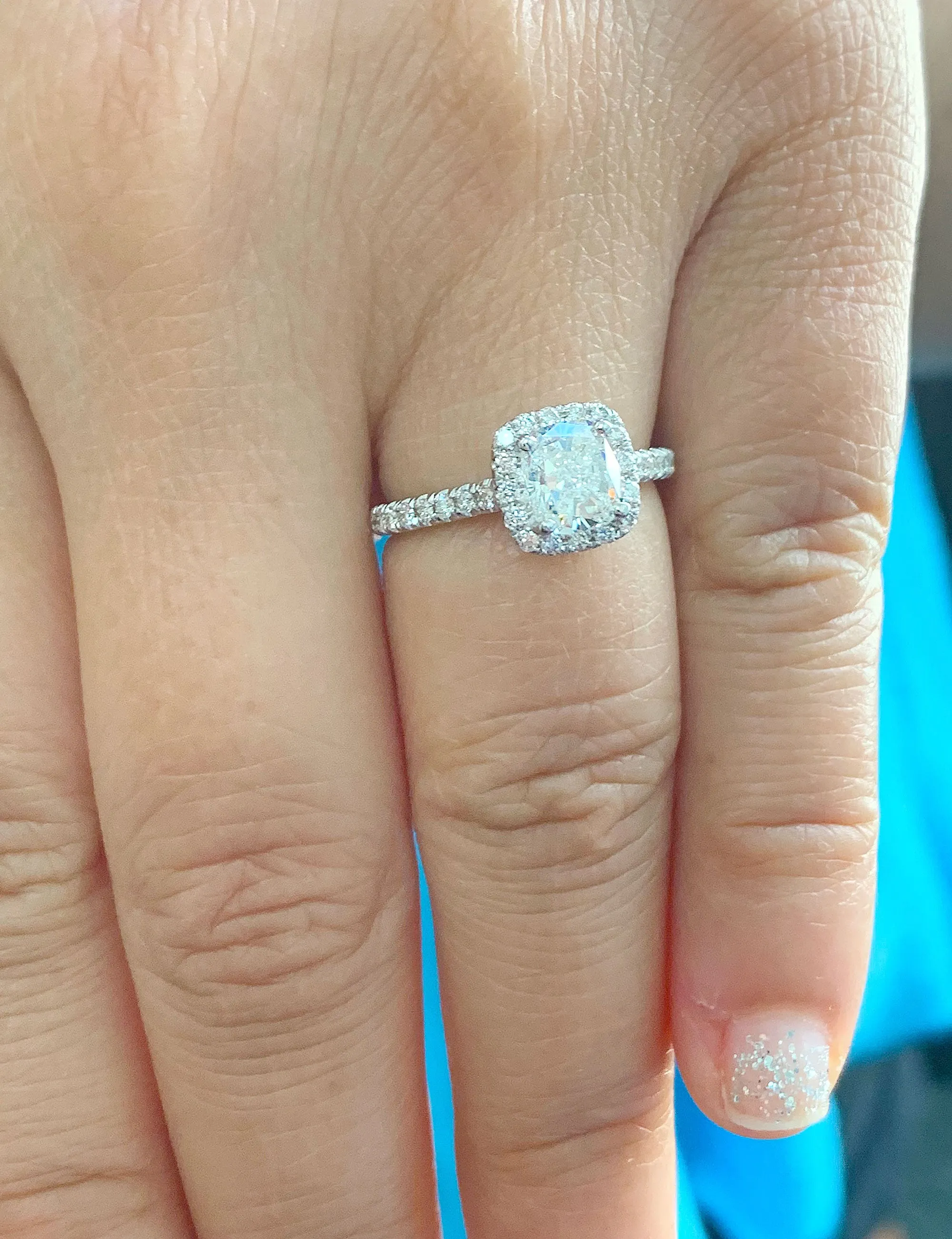 Women's Stunning 14k solid white gold cushion and Round cut diamond engagement ring halo natural diamonds 1.60ctw