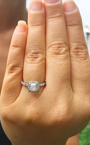 Women's Stunning 14k solid white gold cushion and Round cut diamond engagement ring halo natural diamonds 1.60ctw