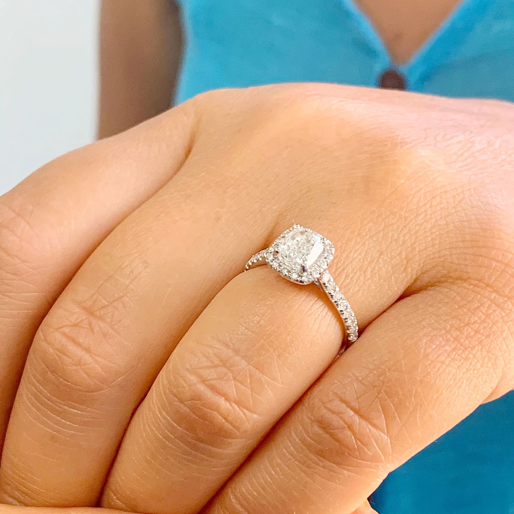 Women's Stunning 14k solid white gold cushion and Round cut diamond engagement ring halo natural diamonds 1.60ctw