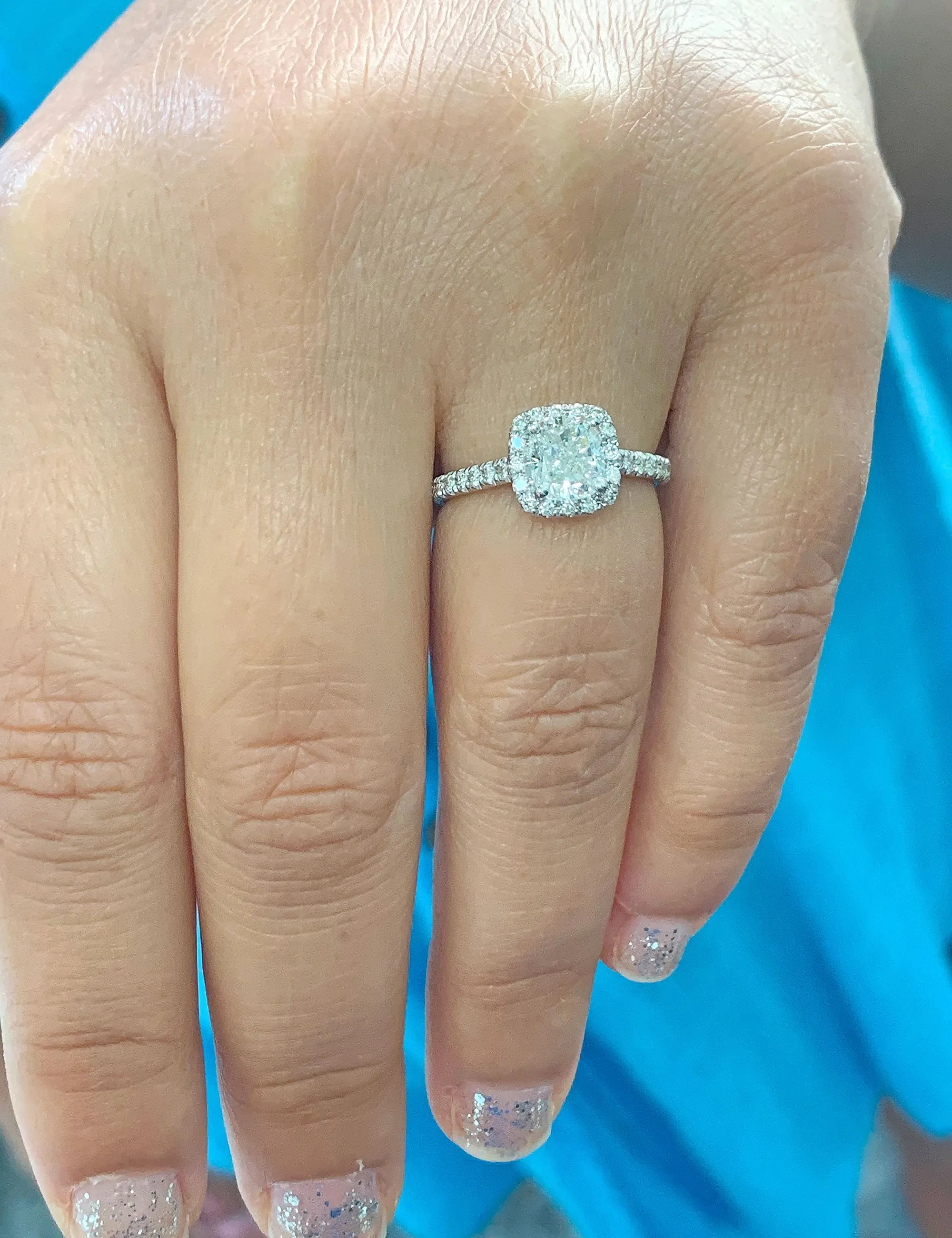 Women's Stunning 14k solid white gold cushion and Round cut diamond engagement ring halo natural diamonds 1.60ctw
