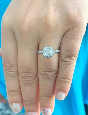 Women's Stunning 14k solid white gold cushion and Round cut diamond engagement ring halo natural diamonds 1.60ctw