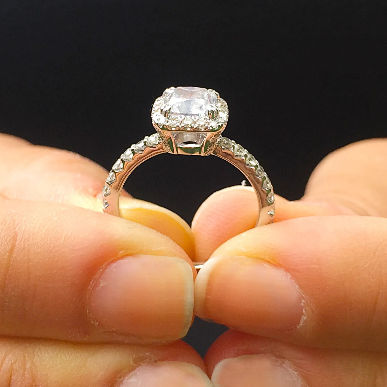 Women's Stunning 14k solid white gold cushion and Round cut diamond engagement ring halo natural diamonds 1.60ctw