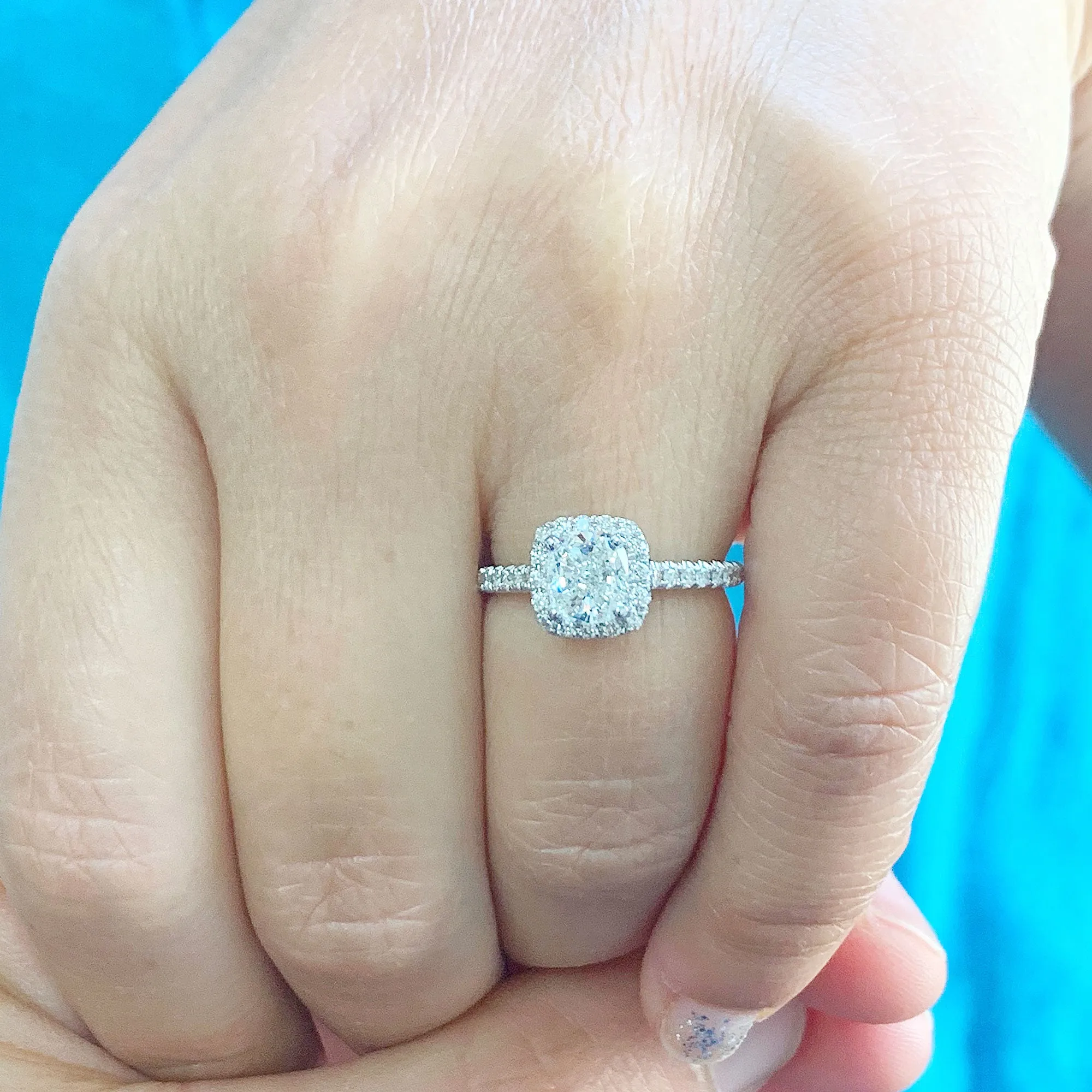 Women's Stunning 14k solid white gold cushion and Round cut diamond engagement ring halo natural diamonds 1.60ctw