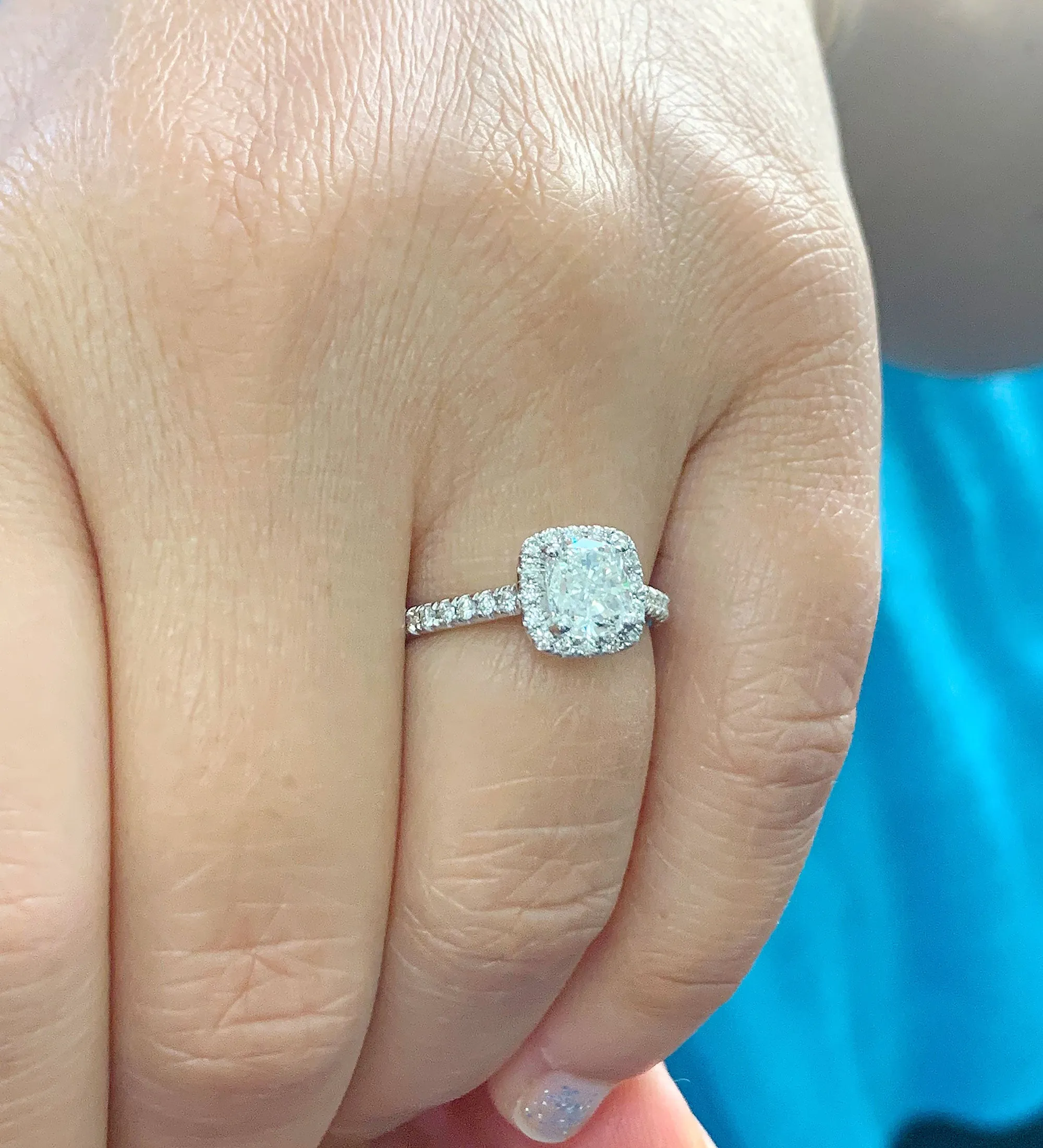 Women's Stunning 14k solid white gold cushion and Round cut diamond engagement ring halo natural diamonds 1.60ctw