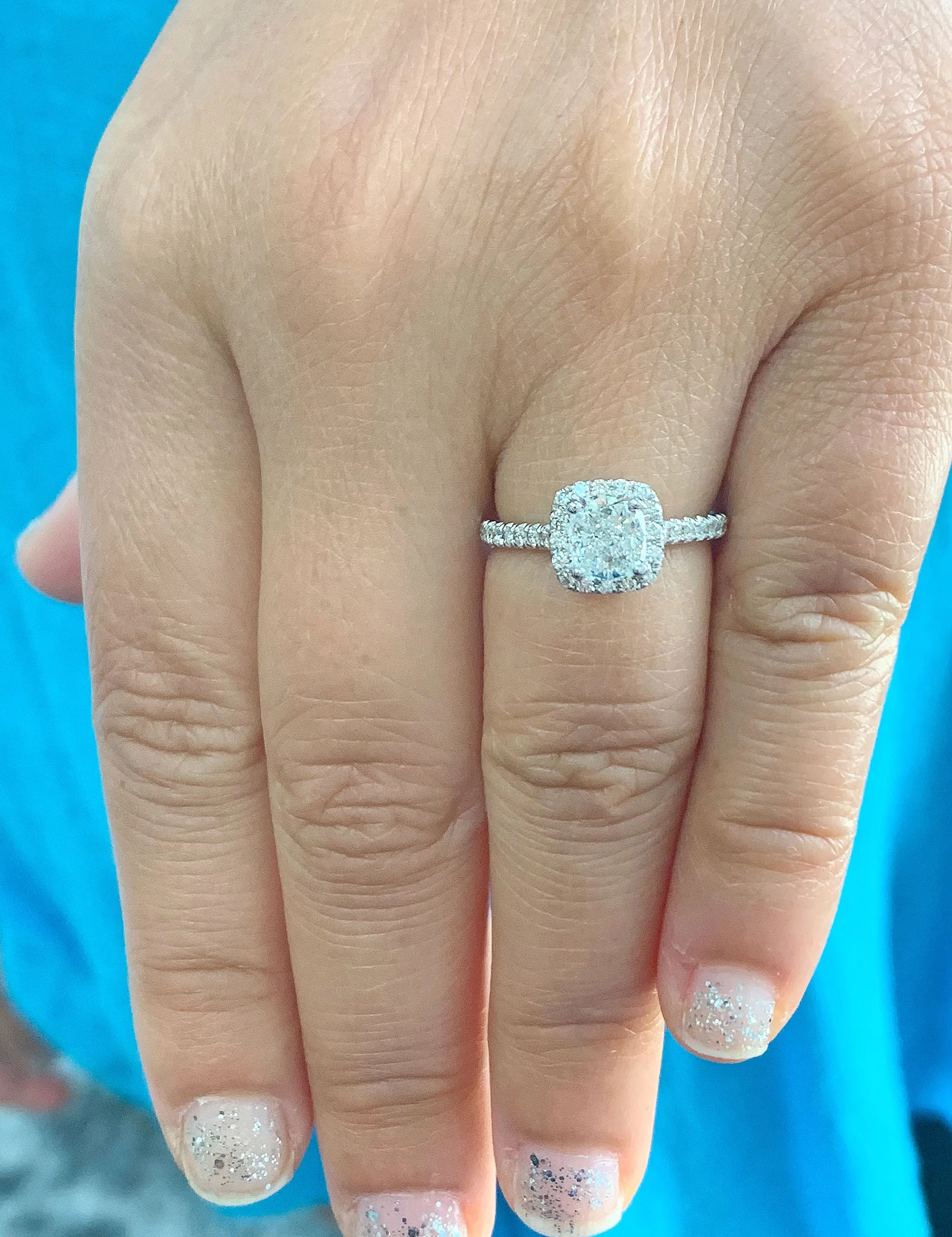 Women's Stunning 14k solid white gold cushion and Round cut diamond engagement ring halo natural diamonds 1.60ctw