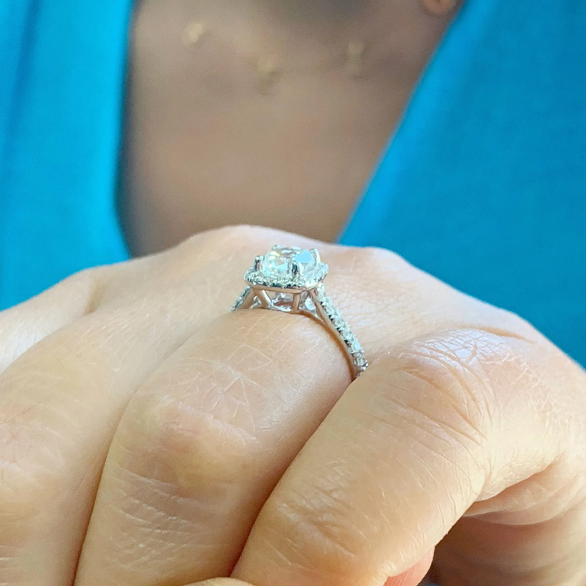 Women's Stunning 14k solid white gold cushion and Round cut diamond engagement ring halo natural diamonds 1.60ctw