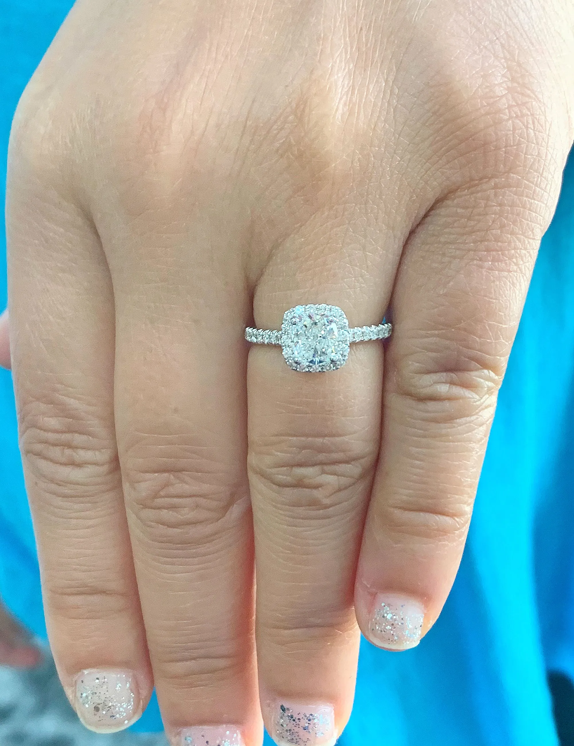 Women's Stunning 14k solid white gold cushion and Round cut diamond engagement ring halo natural diamonds 1.60ctw