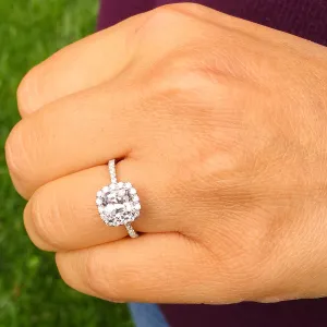Women's Stunning 14k solid white gold cushion and Round cut diamond engagement ring halo natural diamonds bridal wedding 1.70ctw