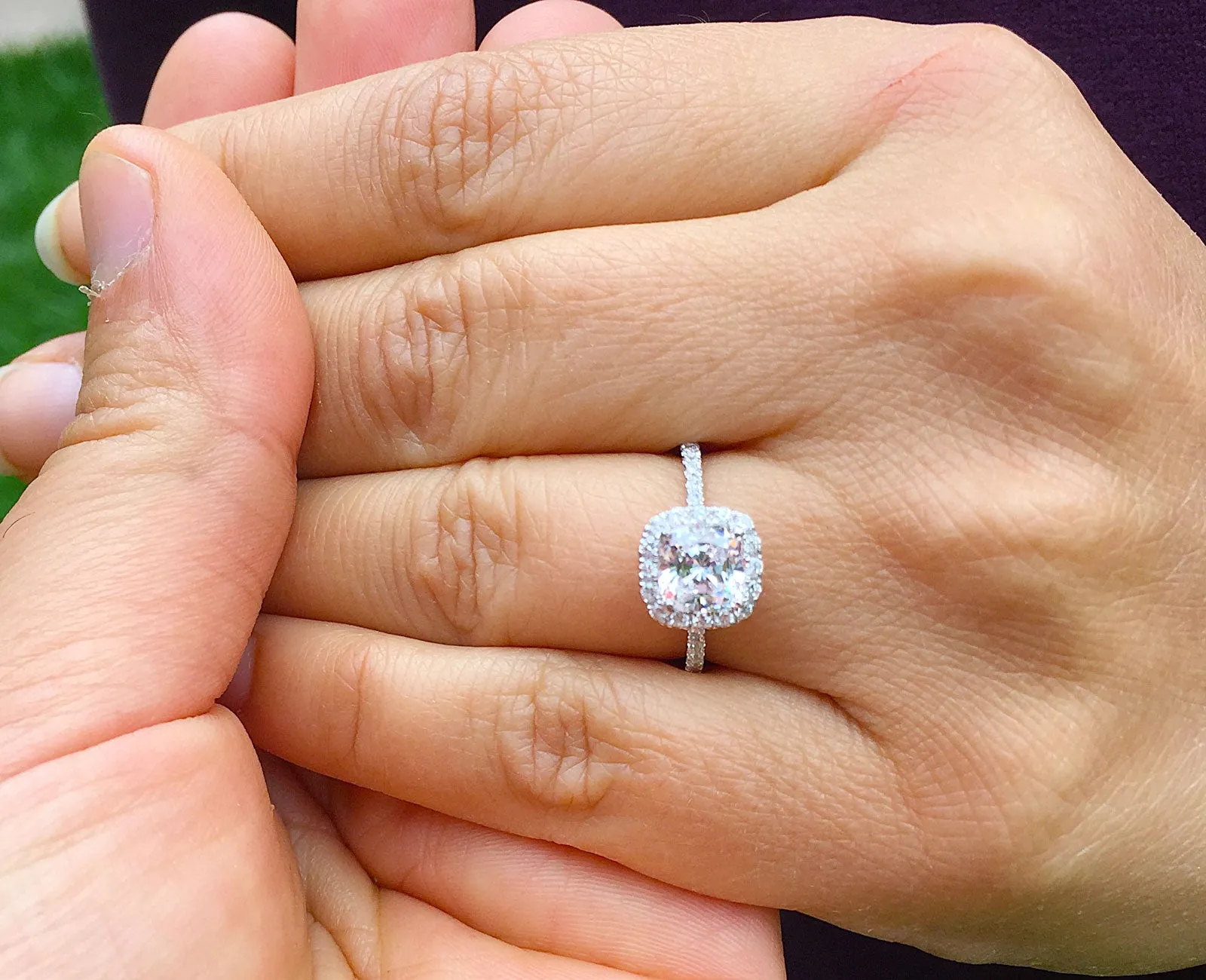 Women's Stunning 14k solid white gold cushion and Round cut diamond engagement ring halo natural diamonds bridal wedding 1.70ctw