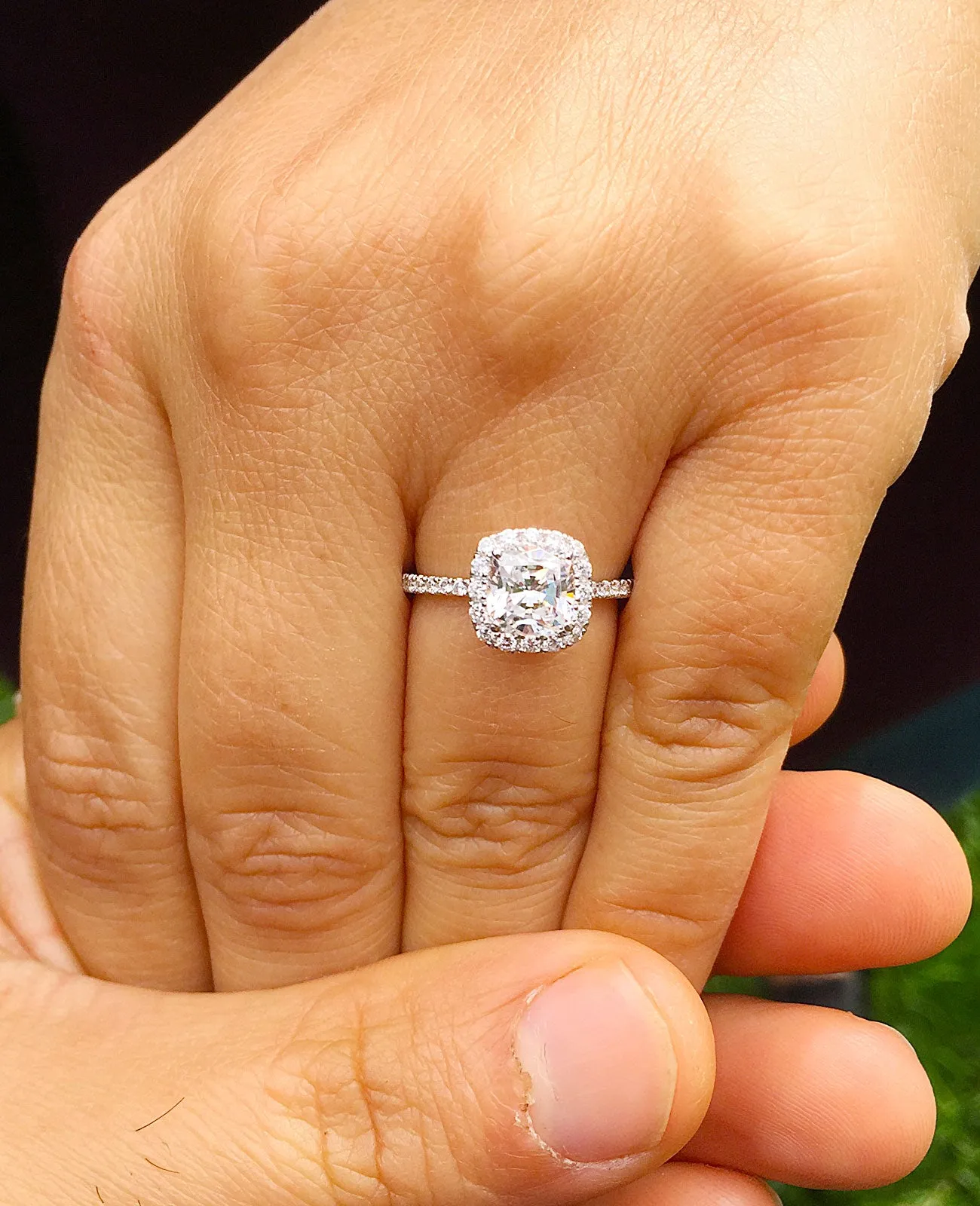 Women's Stunning 14k solid white gold cushion and Round cut diamond engagement ring halo natural diamonds bridal wedding 1.70ctw