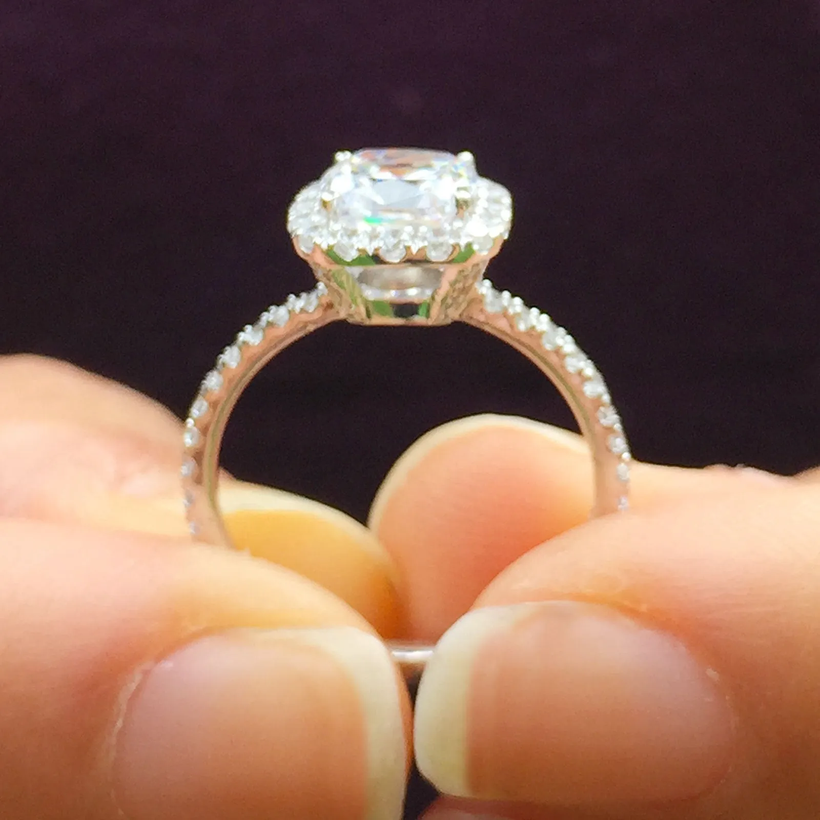 Women's Stunning 14k solid white gold cushion and Round cut diamond engagement ring halo natural diamonds bridal wedding 1.70ctw