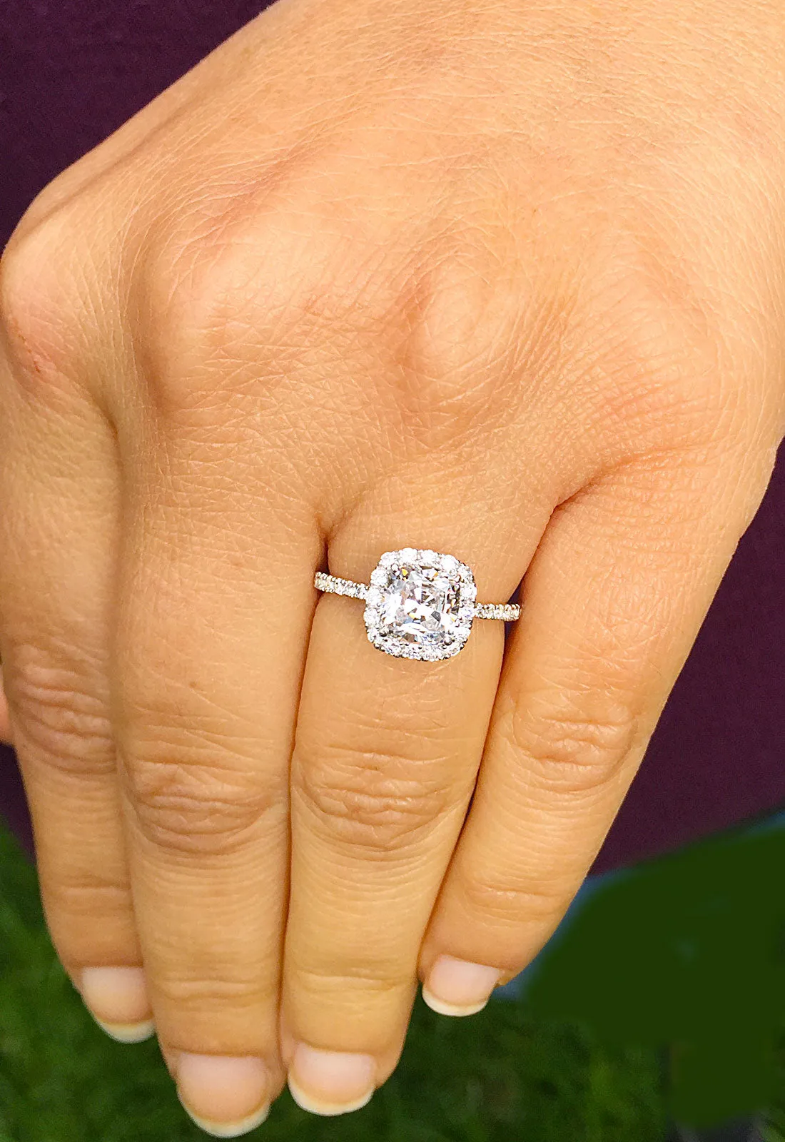 Women's Stunning 14k solid white gold cushion and Round cut diamond engagement ring halo natural diamonds bridal wedding 1.70ctw