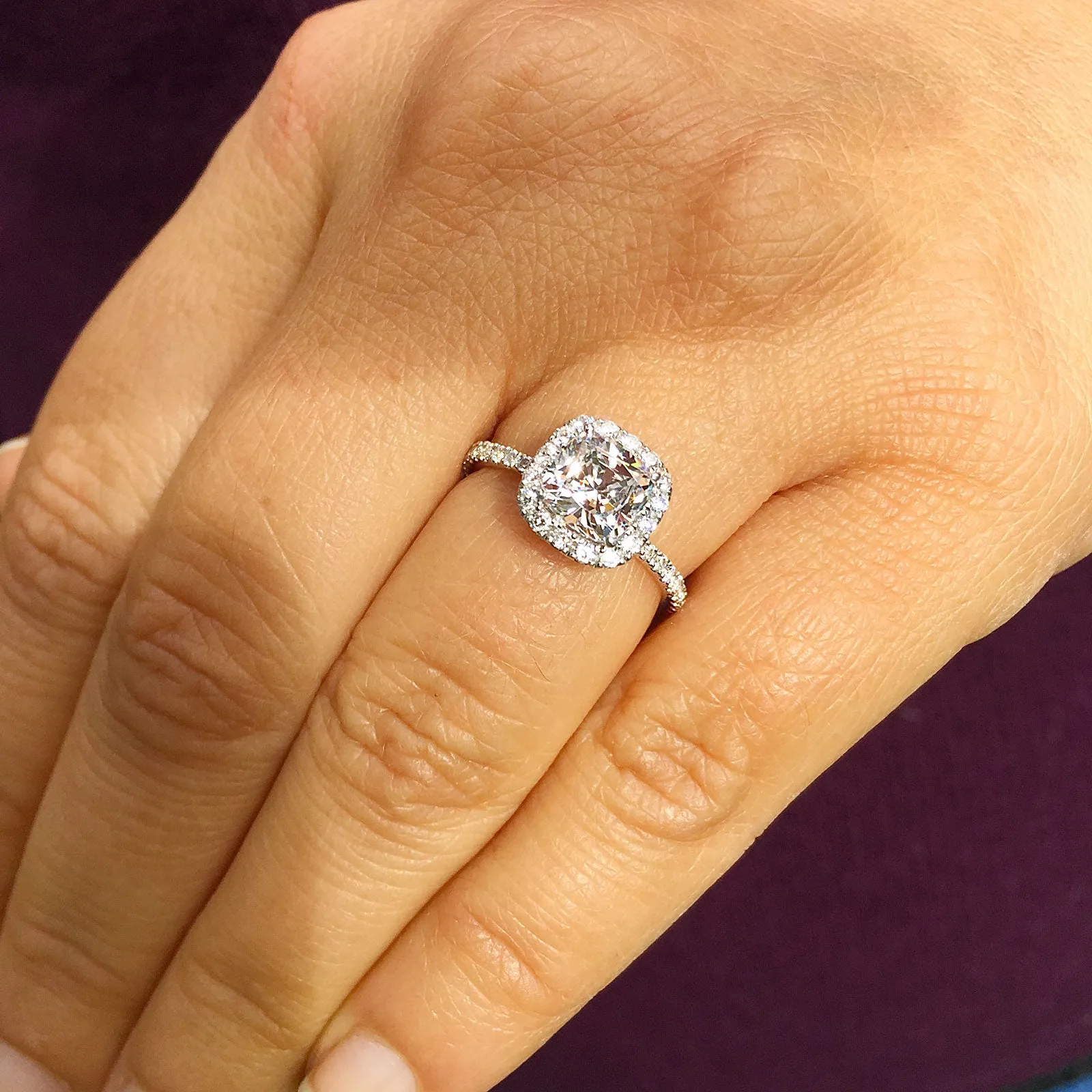Women's Stunning 14k solid white gold cushion and Round cut diamond engagement ring halo natural diamonds bridal wedding 1.70ctw
