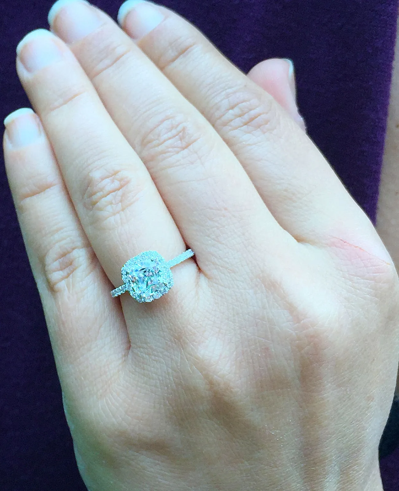 Women's Stunning 14k solid white gold cushion and Round cut diamond engagement ring halo natural diamonds bridal wedding 1.70ctw