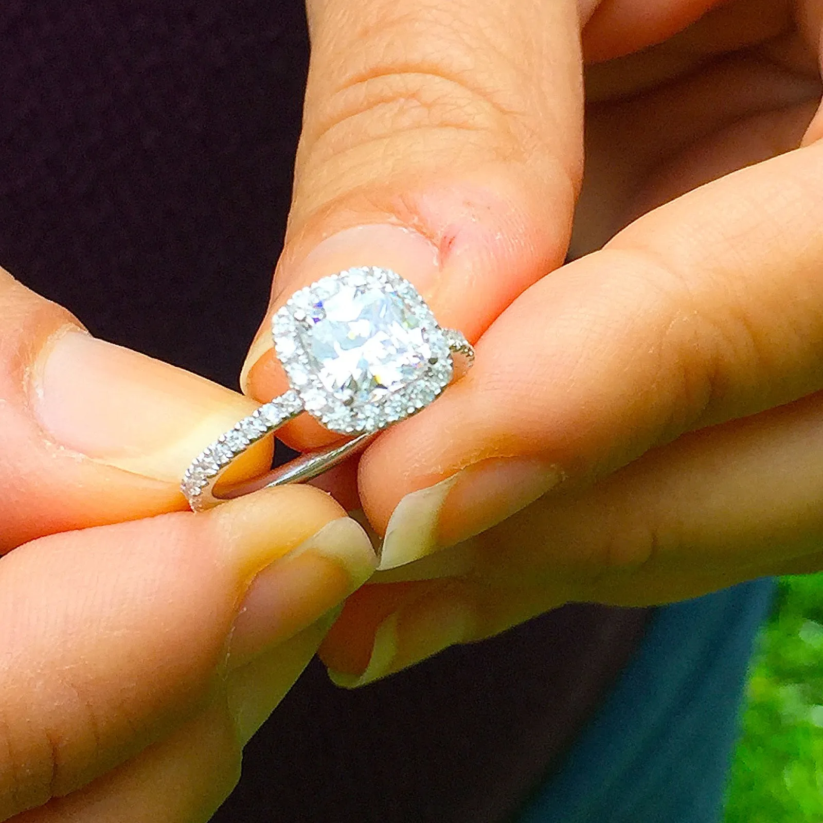 Women's Stunning 14k solid white gold cushion and Round cut diamond engagement ring halo natural diamonds bridal wedding 1.70ctw