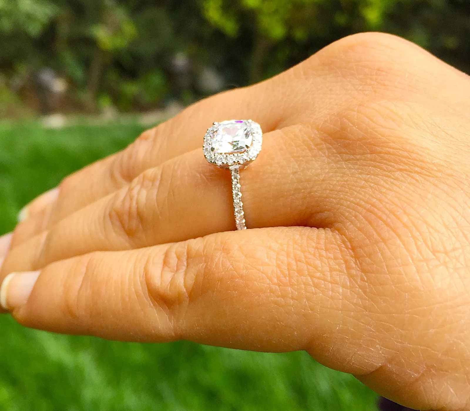 Women's Stunning 14k solid white gold cushion and Round cut diamond engagement ring halo natural diamonds bridal wedding 1.70ctw