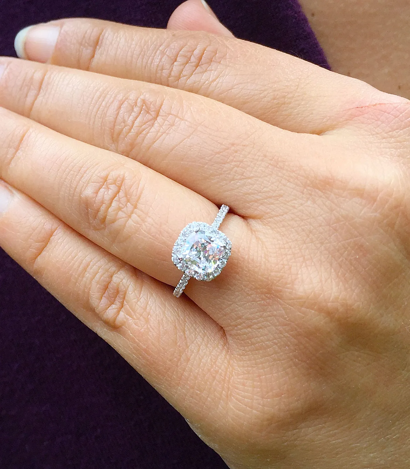 Women's Stunning 14k solid white gold cushion and Round cut diamond engagement ring halo natural diamonds bridal wedding 1.70ctw