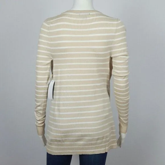 Women's Cream/White Striped Waterfall Open Cardiga