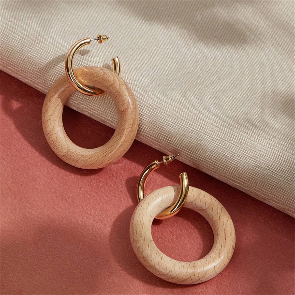 Wood & 18K Gold-Plated Circle Drop Earrings