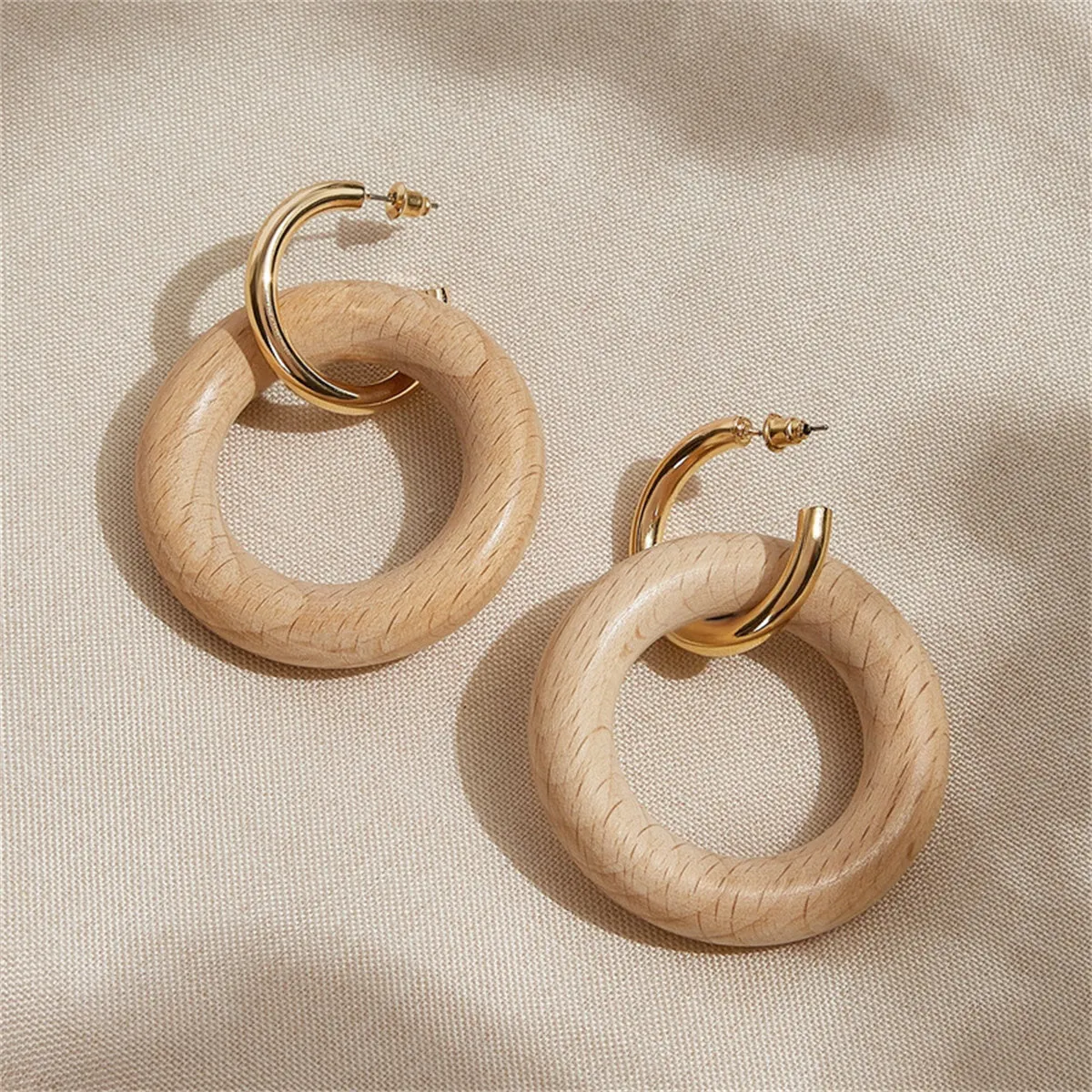 Wood & 18K Gold-Plated Circle Drop Earrings