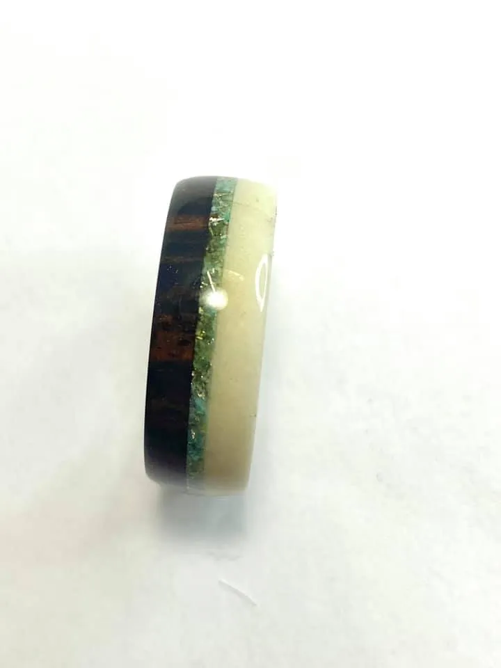 Wooden Ring | Madagascar Ebony with Antler and Turquoise Inlay Ring