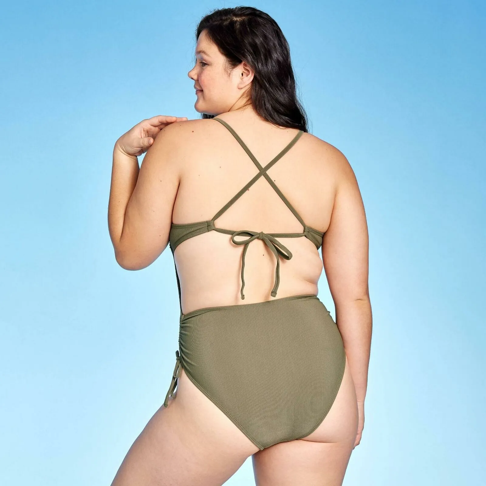 Xhilaration Women's Cinch Side Ribbed Texture One Piece Swimsuit