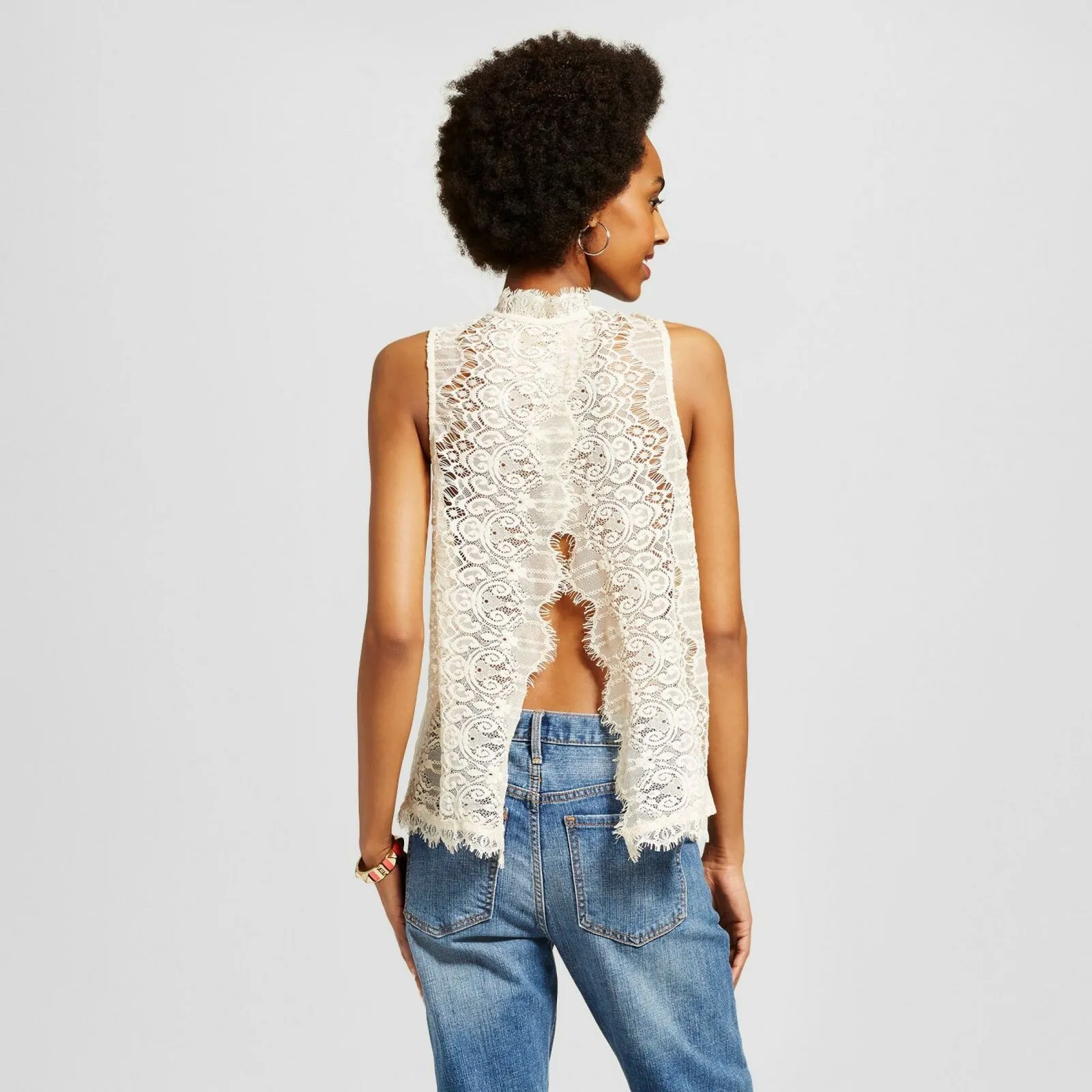Xhilaration Women's Lace Open-Back Tank Top Blouse