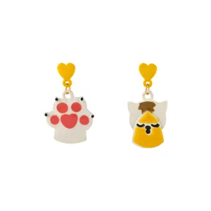Yellow & White Cat & Paw Drop Earrings