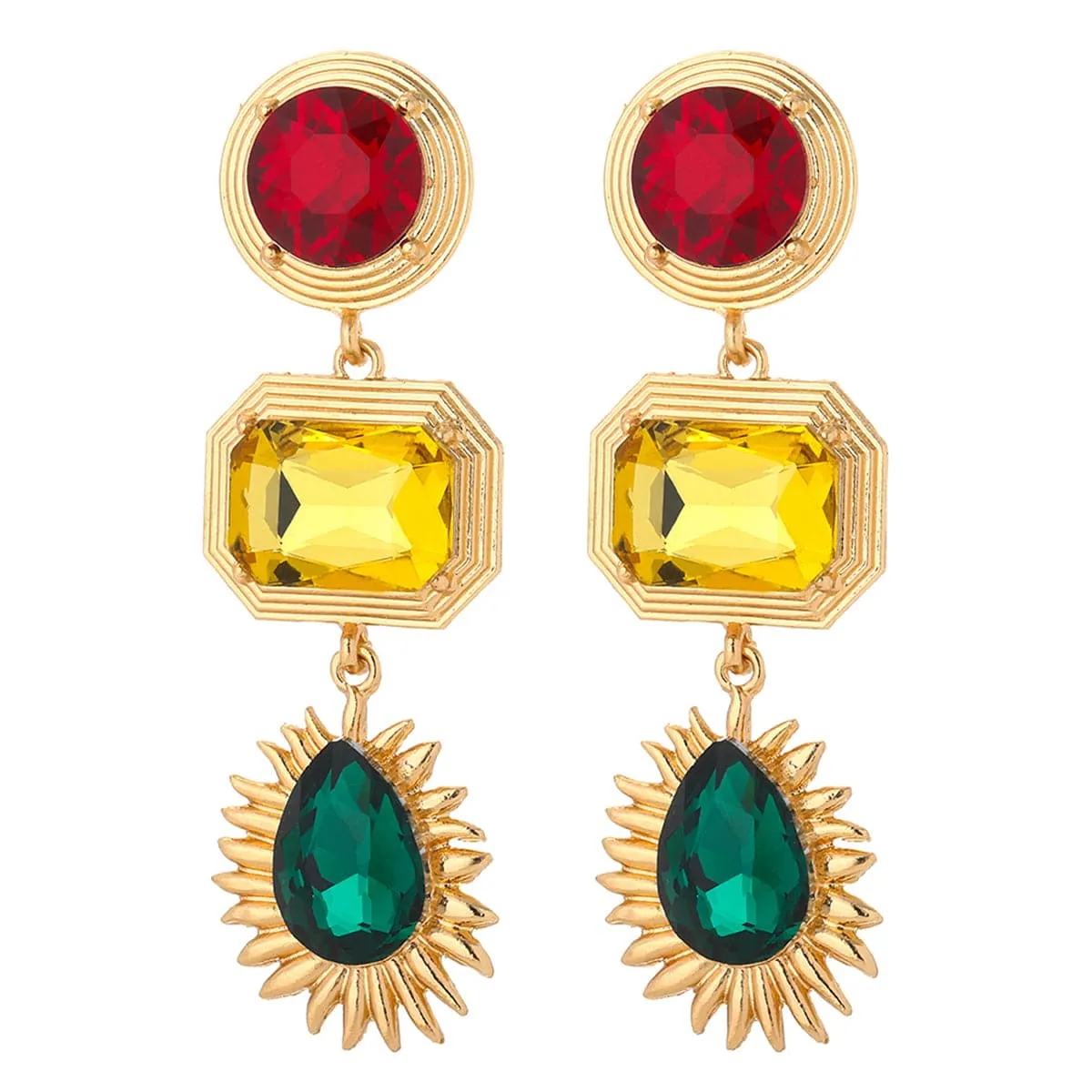 Yellow Crystal & 18K Gold-Plated Geometric Drop Earrings