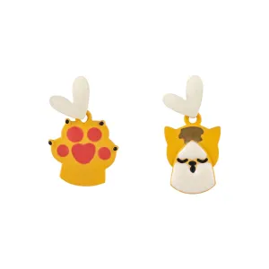 Yellow Enamel & Silver-Plated Cat Paw Dangle Earring