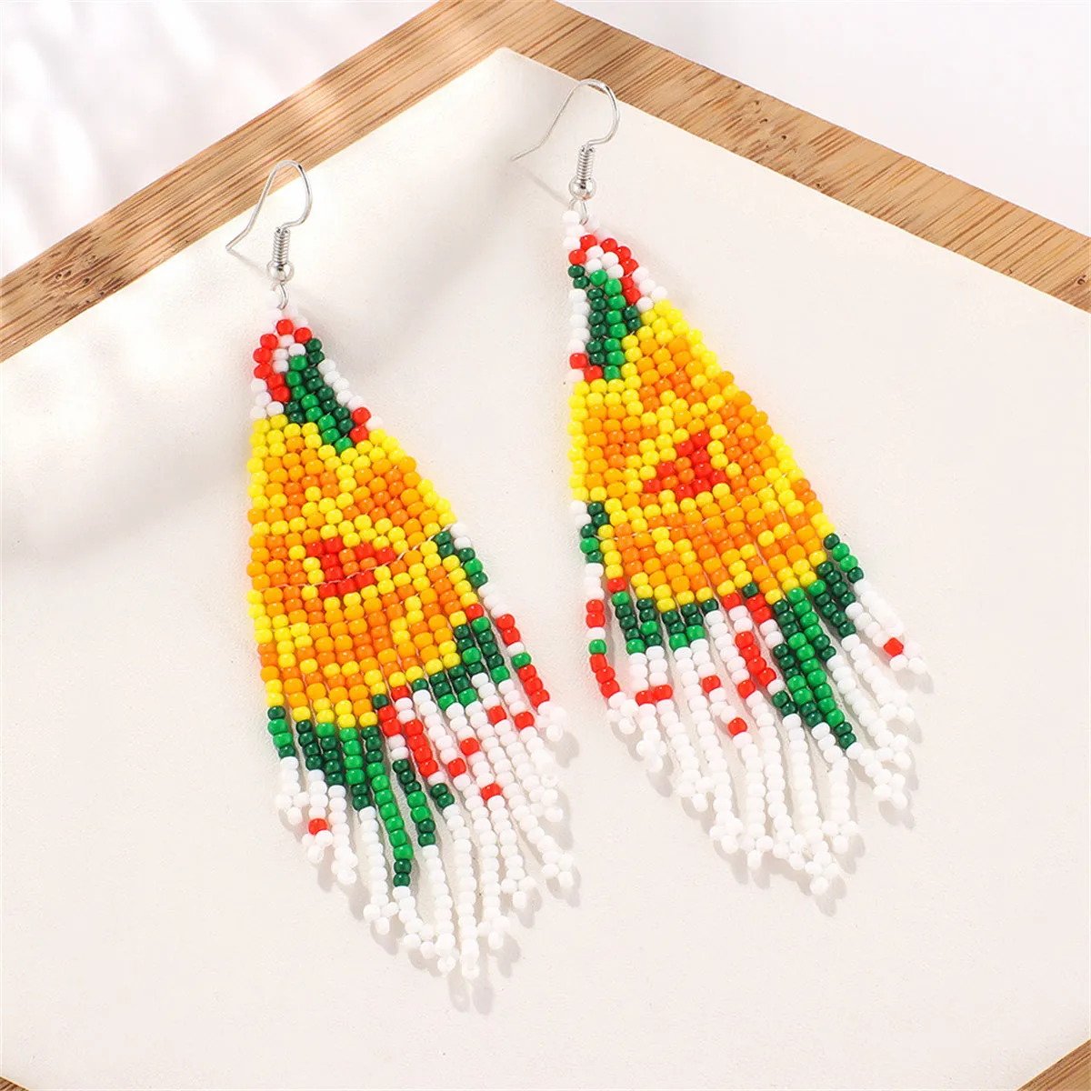 Yellow Howlite & Silver-Plated Beaded Drop Earrings