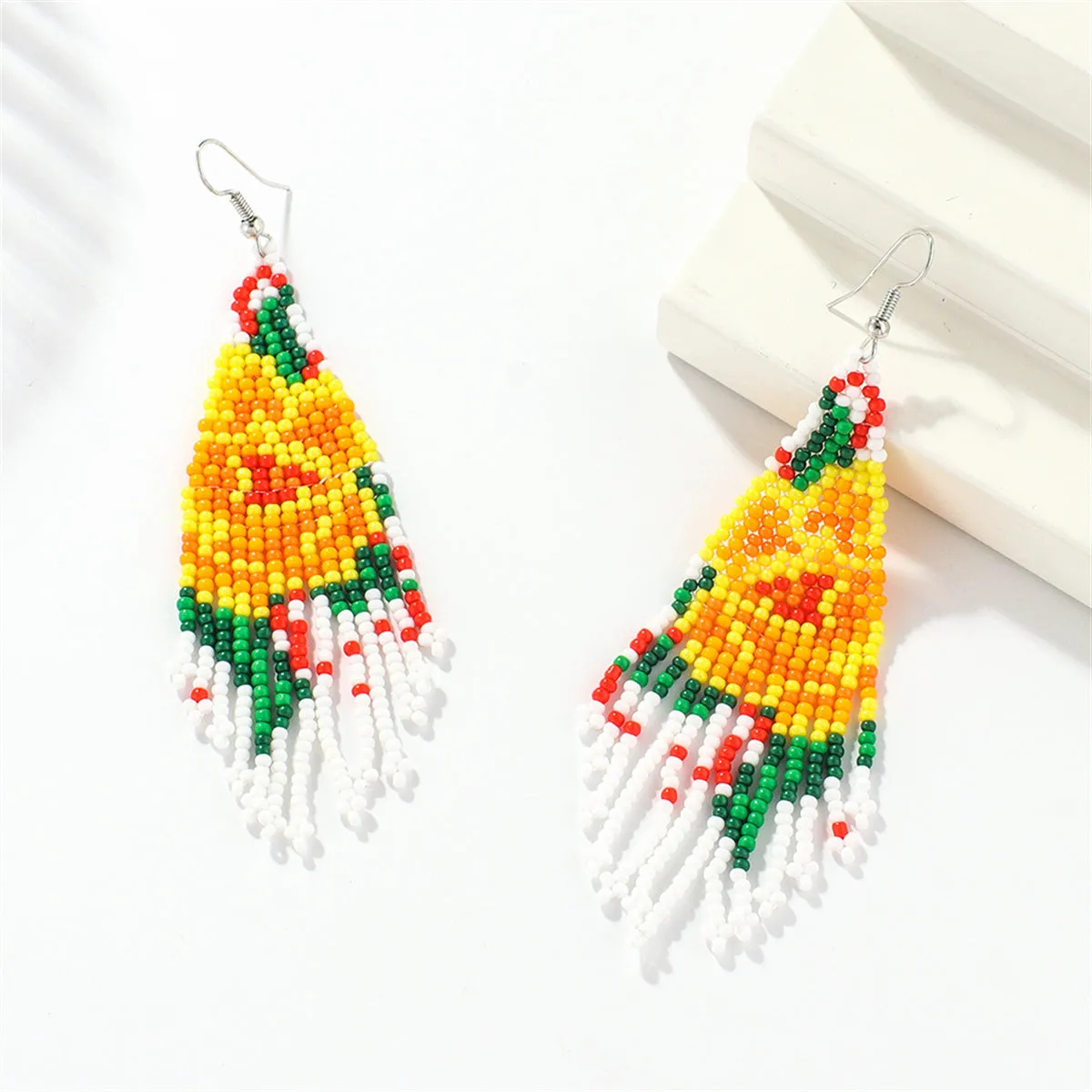 Yellow Howlite & Silver-Plated Beaded Drop Earrings