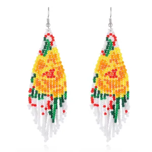 Yellow Howlite & Silver-Plated Beaded Drop Earrings