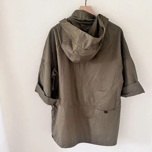 Zara Basics Women’s Hooded Khaki Green Utility 3/4 Sleeve Coat / Jacket …