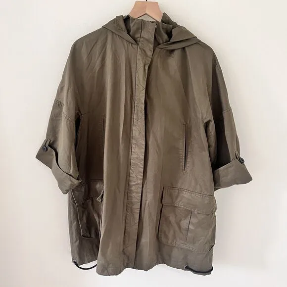 Zara Basics Women’s Hooded Khaki Green Utility 3/4 Sleeve Coat / Jacket …