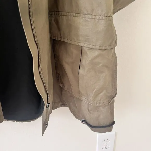 Zara Basics Women’s Hooded Khaki Green Utility 3/4 Sleeve Coat / Jacket …