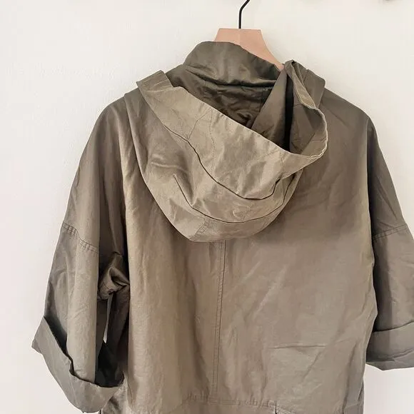 Zara Basics Women’s Hooded Khaki Green Utility 3/4 Sleeve Coat / Jacket …
