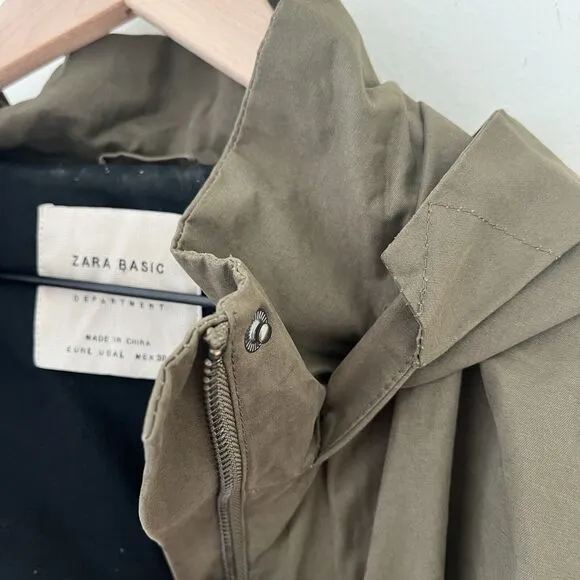 Zara Basics Women’s Hooded Khaki Green Utility 3/4 Sleeve Coat / Jacket …
