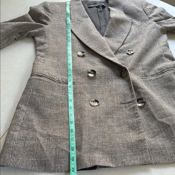 Zara Blazer Brown Micro Plaid Double Breasted - Small