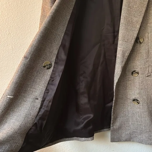 Zara Blazer Brown Micro Plaid Double Breasted - Small