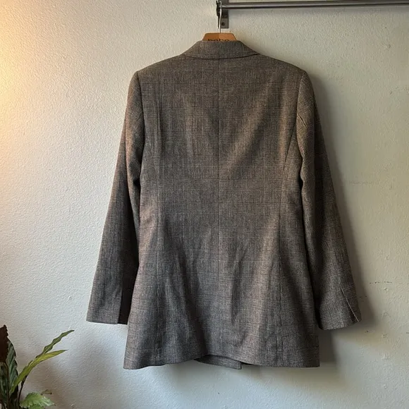 Zara Blazer Brown Micro Plaid Double Breasted - Small