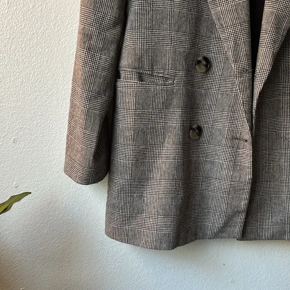 Zara Blazer Brown Micro Plaid Double Breasted - Small