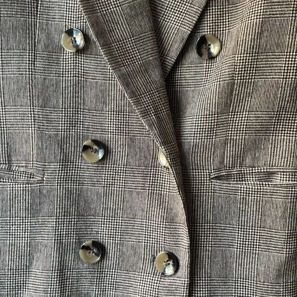 Zara Blazer Brown Micro Plaid Double Breasted - Small