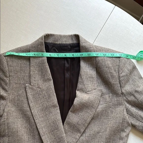 Zara Blazer Brown Micro Plaid Double Breasted - Small